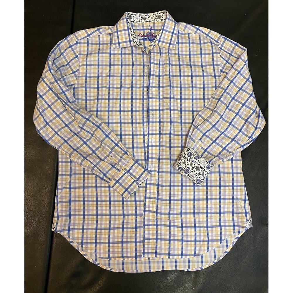 Robert Graham Men's (XL) Plaid Button Up Flip Cuff Floral Long Sleeve Shirt